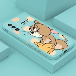 Hontinga for OPPO F19/A95/A74 4G Case Side Design Cute Cartoon Mouse Back Cover Soft Square Edge Pattern Liquid Silicone Trend Phone Cases