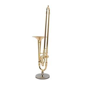 ARELENE 12cm Miniature Pure Copper Trombone Model with Support Mini Musical Instrument Model with Black Leather Box
