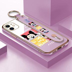 Hontinga for iPhone 11 Back Cover With Wristband Luxury 6D Plating Cartoon Case Soft Silicone Square Phone Cases