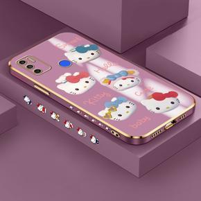 Hontinga for Tecno Spark 5 Air/Spark 6 Air Back Cover Luxury 6D Plating Cartoon Cute Kitty Side Pattern Case Soft Silicone Square Phone Cases