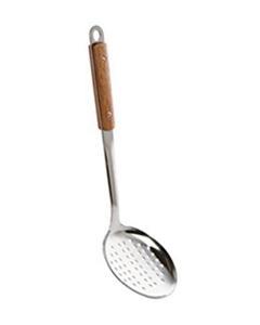 Stainless Steel Frying Strainer,Large Oil Strainer With Wooden Handle,Tel Chakni - 1 Piece Silver Color