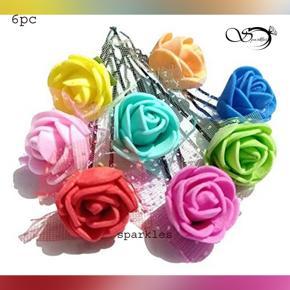 MultiColor Rose Bobby Pins, Bridal Hair Pins,Hair Clip - 6 Pcs