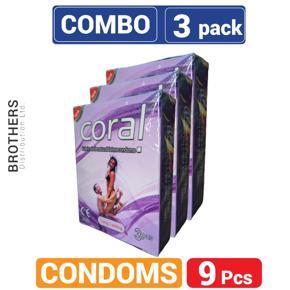 Coral Long Lasting Lubricated Natural Latex Condoms - Combo Pack -3x3=9Pcs