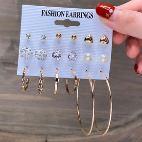 Trendy 12 Pairs = 24 Pcs Crystal Pearl Stud Earrings Set for Women New Collection - Square Ball Heart Small Earrings for Girls Christmas Earring for Women