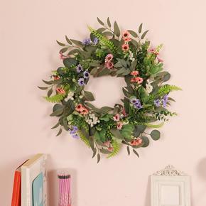 XHHDQES Artificial Eucalyptus Daisy Wreath, Suitable for Spring Summer Wreaths for Front Door Wall Window or Home Decor