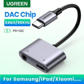 UGREEN 2 in 1 USB-C to 3.5mm headphone aux audio jack and Type-C PD 3.0 fast charging adapter converter