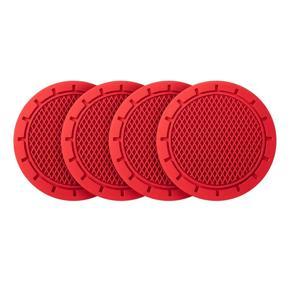 ARELENE 4 Pack Car Cup Holder Coaster, Non-Slip Universal Insert Coaster, for Most Car Interior, Car Accessory (Red)