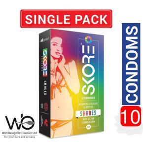 Skore - Shades Condom Assorted Colors and Dotted Condoms With Extra Lubrication - 10pcs Single Pack