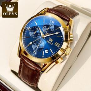 OLEVS Watch for Men Classic Fashion Leather strap Chronograph Quartz Waterproof Wristwatch - 2872