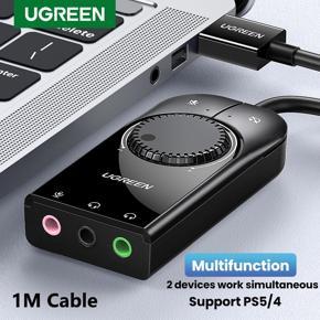 UGREEN USB External Stereo Sound Adapter Splitter Converter with Volume Control for Windows,Mac, Linux,compatible for PS4, Lap_top, Headset,Plug & Play, No Drivers Needed