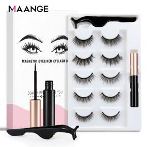 MAANGE 5 Pairs/ Box Magnetic False Eyelashes & Liquid Magnetic Eyeliner With Tweezers Natural Extension-01