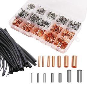 XHHDQES 970Pcs Wire Ferrules Kit Tinned Copper Crimp Connector Electrical Cable Pin Cord Terminal Kit with Heat Shrink Tubing