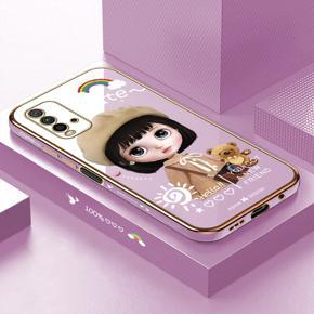 Hontinga for Redmi 9T / Redmi 9 Power Luxury 6D Plating Soft Casing Silicone Square Frame Phone Case Shiny Bling Back Cover Cute Cartoon Satchel Girl Case