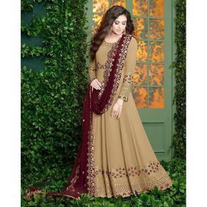 Cream Georgette Embroidery Semi Stitched Function Wear / Perty Dress for Women
