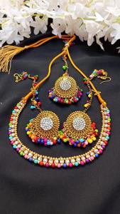 Multicolour Bahubali Earrings Jhumka Kaner Dul Tikle & Nacklaces for Women