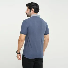 Woven Collar Solid Polo- Charcoal