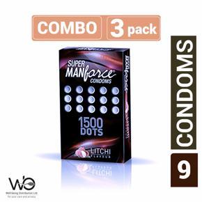 Manforce Litchi Flavour 1500 Dots Super Condoms Combo Pack - 3x3= 9pcs