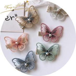 Embroidered Pearl Bow Butterfly Hairpin for Women (Random Colors) - Fashion Mesh Fancy Accessories Small Alloy Butterfly Hair Clip for Girls - Hair Accessories for Girls and Kids