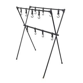 Lightweight Folding Camping Cookware Hanging Rack Shelf Portable Aluminum Alloy Outdoor BBQ Tool Clothes Storage Hanger Stand Rack with Hooks
