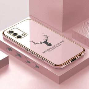 Hontinga for OPPO F19 A95 A74 4G Back Cover Luxury 6D Plating Cartoon Lucky Deer Side Pattern Case Soft Silicone Square Phone Cases