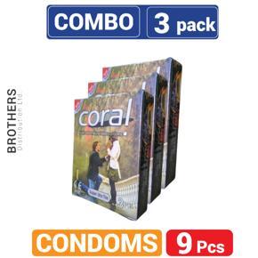 Coral Super Ultra Thin Lubricated Natural Latex Condoms - Combo Pack - 3x3=9pcs