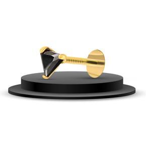 NEW TRIANGLE ZIRCONIA BLACK STONE 24K GOLD PLATED NOSE PIN