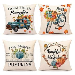 Fall Decor Pillow Covers 18X18 Set of 4 Pumpkin Farmhouse Decorations Outdoor Fall Pillows Decorative for Home