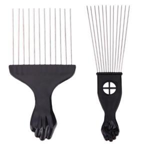 1PC Professional Salon Use Black Metal African Pick Comb Hair Combs Insert Hair Pick Comb Wide Teeth Fork Hair Curly Brush Comb