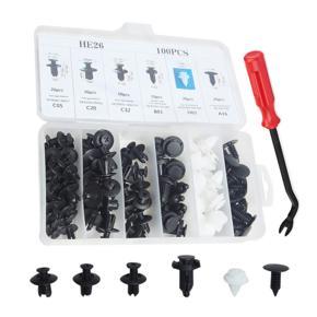 100 Pcs Car Retainer clips Body Plastic Rivets Fasteners Push Bumper Door Trim Panel Screws with Removal Tool