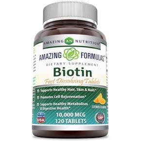 Amazing Formulas Biotin Fast Dissolving 10000 Mcg Tablets, Citrus Flavor -Supports Healthy Hair, Skin & Nails -Promotes Cell Rejuvenation -Supports Healthy Metabolism, 120 Tablets, USA