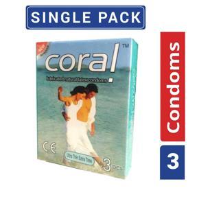 Coral-Ultra Thin Extra Time Lubricated Natural Latex Condom-Single Pack-3x1 = 3 Piece