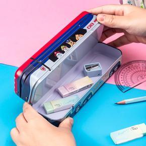 Cartoon Pencil Case 3 Layer Large Capacity Bus Appearance Multi Stationery Box for Students Home School