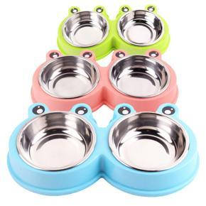 Frog eye stainless steel pet double bowl for Cat dog Rabbit