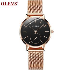 OLEVS Luxury  Watch For Women - Milanese Steel Belt Rose Gold Simple Waterproof Quartz Wristwatch - 5190