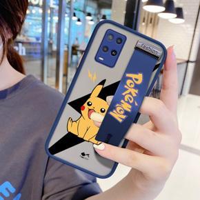 Hontinga for OPPO A54/A54 2021 Back Cover With Wristband Cartoon Pikachu Phone Casee Full Lens Protection Thin Frosted Cases