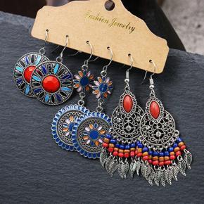 New Trendy 3 pairs = 6 Pcs Vintage Antique Bohemian Ethnic Dangle Drop Fashionable Stylish Simple Big Size Earrings Set for Girls Simple Stylish New Collection/ Earrings for Girls - Gifts for Women
