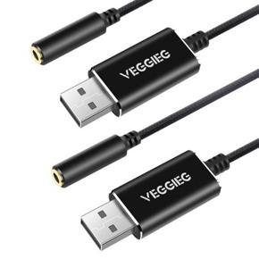 2X Veggieg USB Audio Adapter External Sound Card with 3.5mm Headphone and Microphone Jack