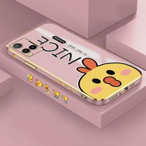 Hontinga for Vivo Y33S Y21 2021 Y21S Case Luxury 6D Plating Cartoon Doodle Chicken Side Pattern Soft Back Cover Silicone Square Phone Cases