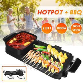 1800W Electric 2 in 1 Hotpot Oven Smokeless Barbecue Pan Grill Machine Hot Pot BBQ Set -