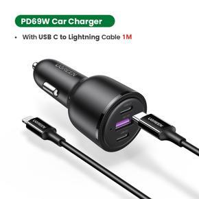 UGREEN 69W Car Charger USB Type C Dual Port PD QC Fast Charging For Laptop Translucent Car Phone Charger Compatible with Samsung S20, S10, Huawei