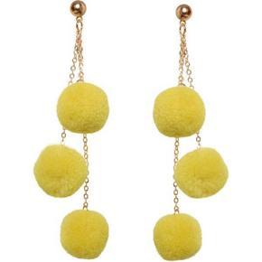 3 layer Pom pom earrings for women- Yellow Color