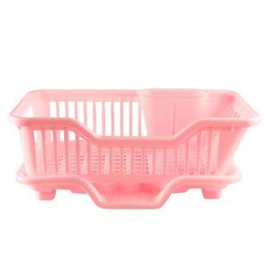 XHHDQES Environmental Plastic Kitchen Sink Dish Drainer Set Rack Washing Holder Basket Organizer Tray, Approx 17.5 x 9.5 x 7INCH (Pink)
