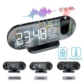 Projection Alarm Clock for Bedroom,Projector Ceiling Clock with Digtal LED Temperature Humidity Display Projector FM Radio Mirror Clock Projector Ceiling Clock