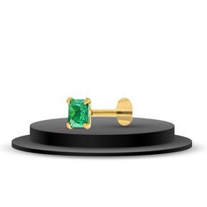 GOLD PLATED NOSE PIN SINGLE AD SQUARE GREEN STONE