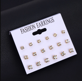 New 9 Pairs = 18 Pcs Women's Stud Earrings Set Pearl Earrings For Women New Fashion Jewelry 2020 Geometric Crystal Heart Stud Earrings for Girls Simple Top