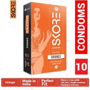 Skore - Orange Flavored 1500+ Dots Condoms With Extra Lubrication - Large Single Pack - 10x1=10pcs Condoms