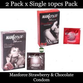Manforce Strawberry & Manforce Chocolate Flavored Condom - 10pcs Pack x 2