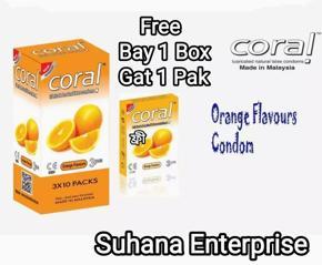 Coral - Orange Flavors Lubricated Natural Latex Condom -Bay 10 Gat 1 Free