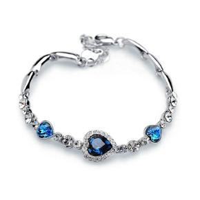 Love Crystal Bracelet / silver blue ocean Heart Bracelet