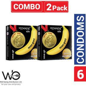Panther - Dotted Banana Flavored Condom - Combo Pack - 2 Packs - 3x2=6pcs